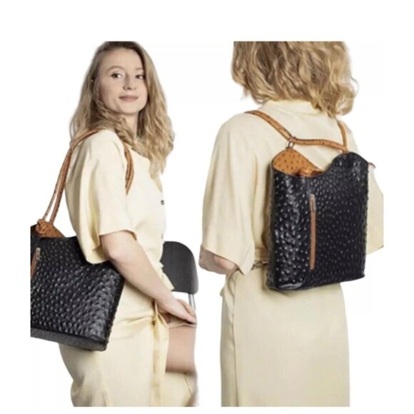 M&R Genuine Leather Moda in Pelle  Ostrich Pattern Tote Shoulder Bag and Wallet - Picture 1 of 11